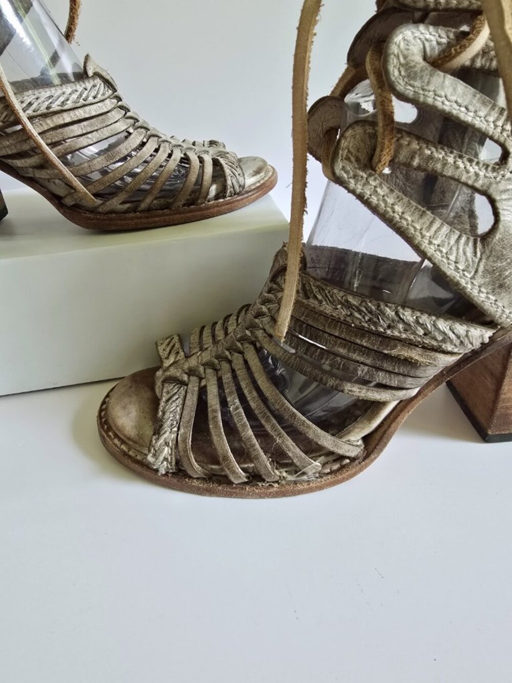 Freebird Beliz Belize Taupe Leather Lace Up Gladiator Sandals Open Toe Heels 9 - Picture 9 of 13